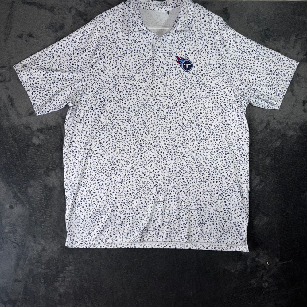 Mens XL Antigua Tennessee Titans Polo Shirt White Excellent Floral NFL Golf
